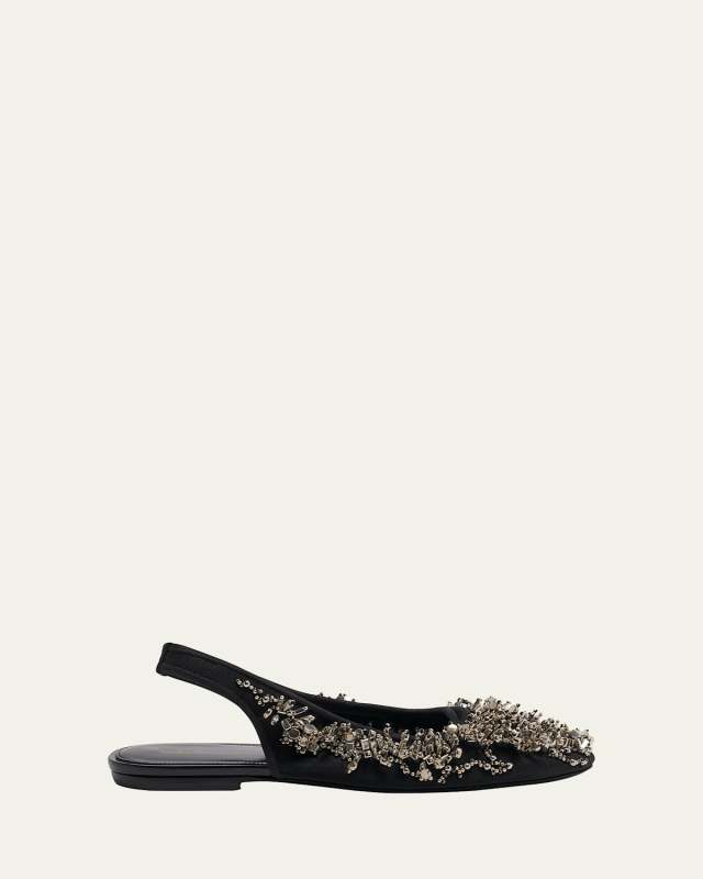 Beaded Nylon Slingback Ballerina Flats